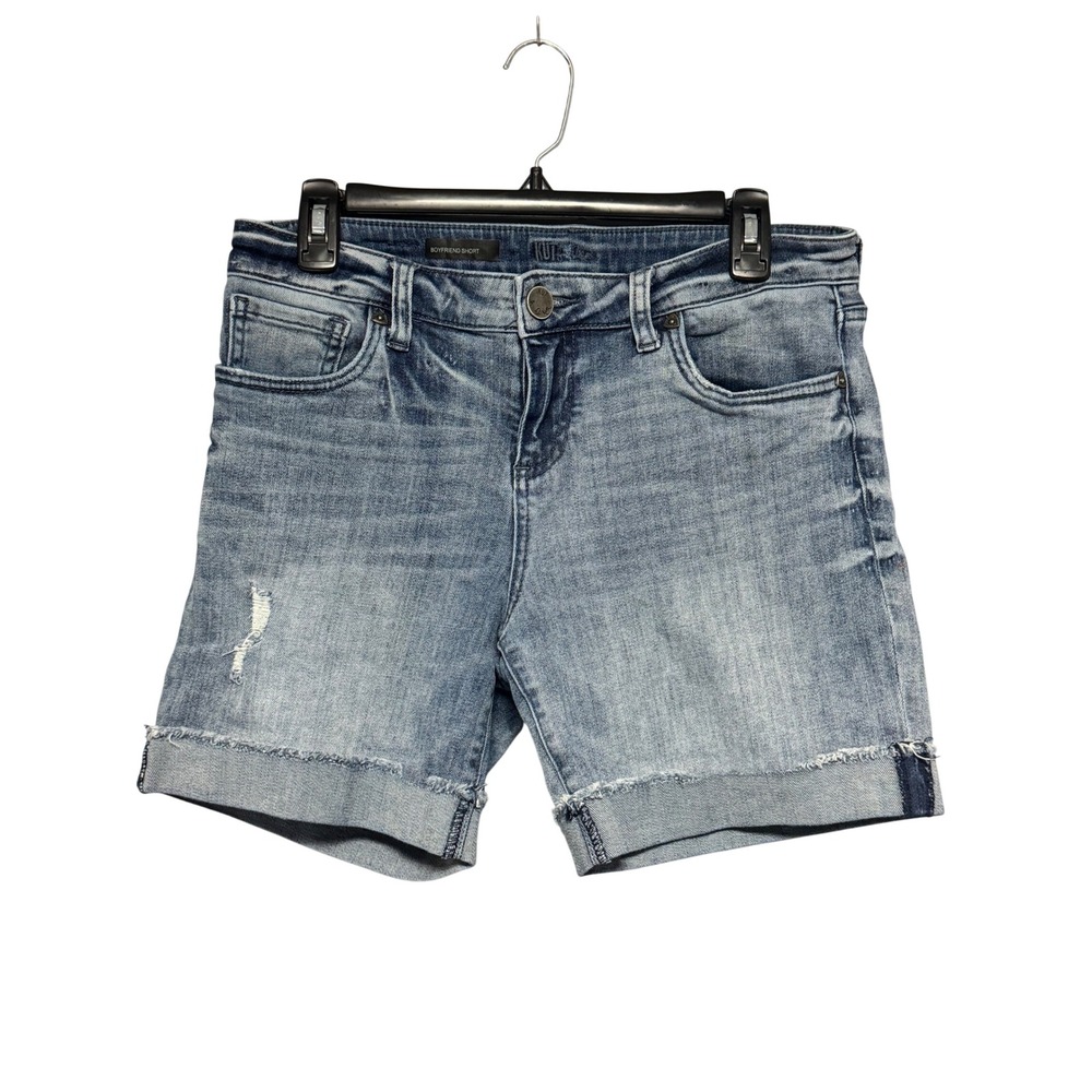 Kut from the Kloth Boyfriend Shorts Blue Distressed Denim Cuffed Size 8 Boho